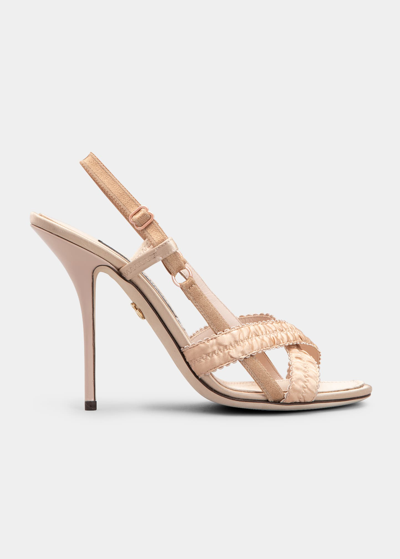 Shop Dolce & Gabbana 105mm Ruched Satin Strappy Slingback Sandals In Nude