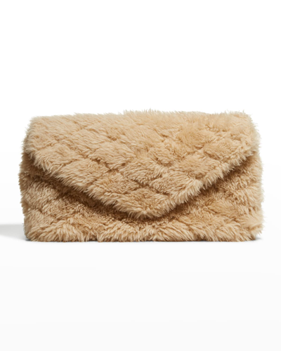 Shop Saint Laurent Sade Ysl Quilted Shearling Pouch Clutch Bag In 9540 Natural Beig