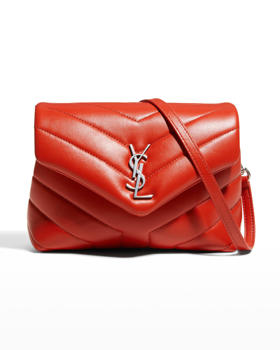 Shop Saint Laurent Loulou Toy Matelasse Calfskin V-flap Crossbody Bag In Red Orange