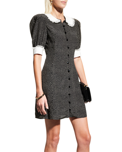 Shop Alessandra Rich Heart-printed Button-front Mini Collared Dress In 900 Black