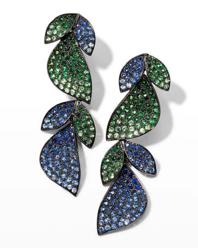 Shop Alexander Laut Tsavorite And Sapphire Leaf Earrings
