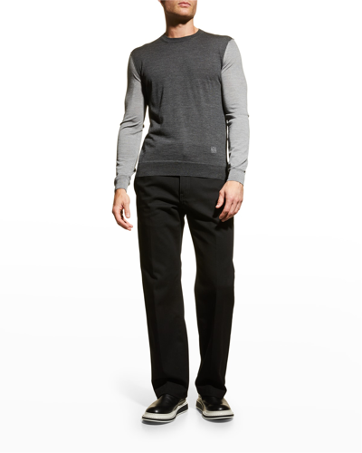 Shop Loewe Men's Contrast-sleeve Crew Sweater In Grey