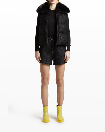 Shop Moncler Carrelet Fur-collar Tweed Vest In Black