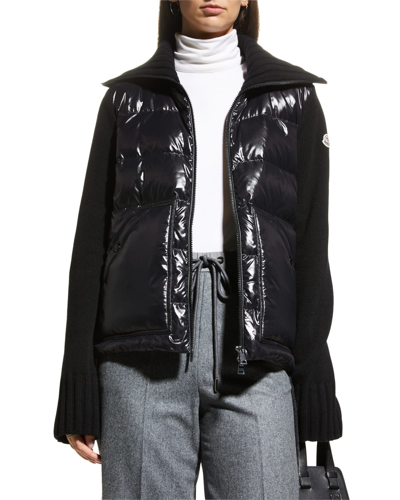 Moncler Women's Knit-sleeve Puffer Jacket In Nero | ModeSens