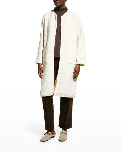 Shop Eileen Fisher Open-front Jacquard Wool Jacket In Softwhite