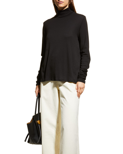 Shop Eileen Fisher Lightweight Knit Turtleneck Top In Black