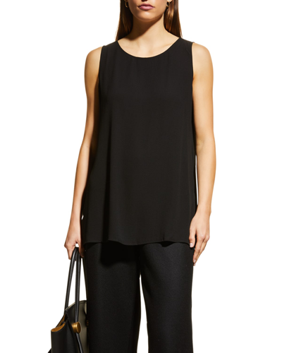 Shop Eileen Fisher Crepe Scoop-neck Side-slit Tunic In Black