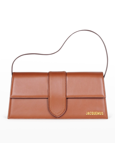 Shop Jacquemus Le Bambino Long Leather Shoulder Bag In Light Brown