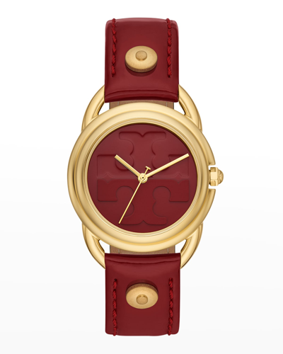 Shop Tory Burch The Miller Red Leather Watch