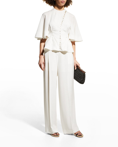 Shop Altuzarra Ash Flutter-sleeve Button-front Top In Ivory