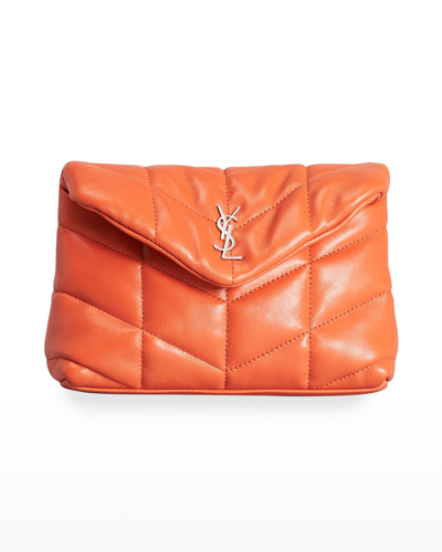Shop Saint Laurent Loulou Quilted Puffer Pouch Clutch Bag In Red Orange