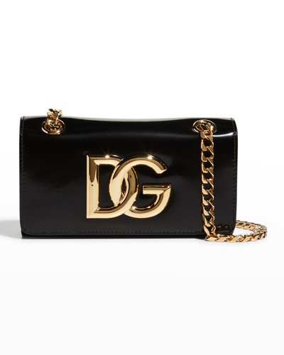 Shop Dolce & Gabbana Dg Logo Patent Chain Crossbody Bag In Nero