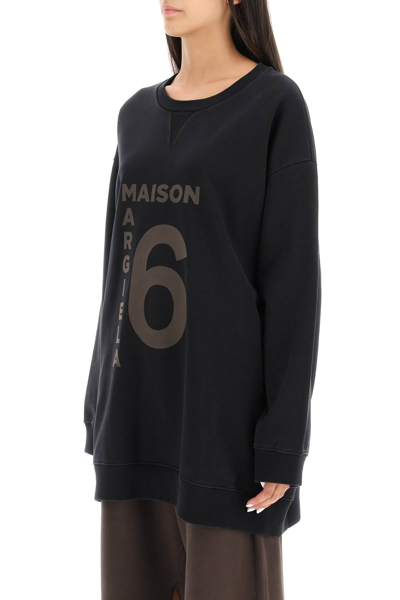 Shop Mm6 Maison Margiela Oversized Sweatshirt With Logo Print In Black