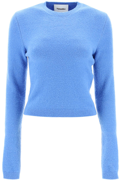 Shop Nanushka 'tama' Sweater In Compact Boucle Knit In Blue
