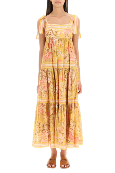 Shop Zimmermann Pattie Long Cotton Dress In Yellow