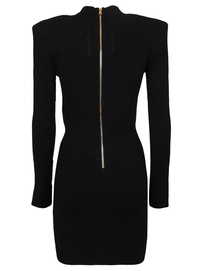 Shop Balmain Short Ls V Neck Btn Details Knit Dress In Pa Noir