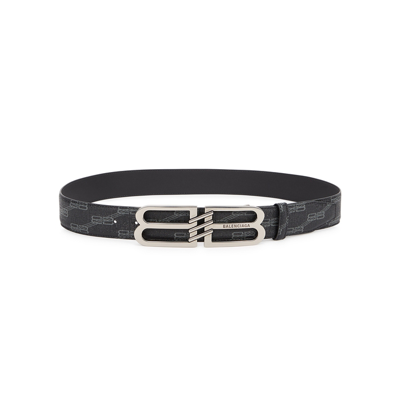 Shop Balenciaga Bb Black Monogrammed Leather Belt In Black And Grey