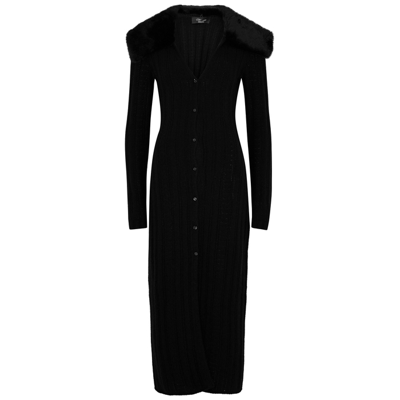 Shop Blumarine Black Faux-fur Trimmed Wool-blend Dress - S