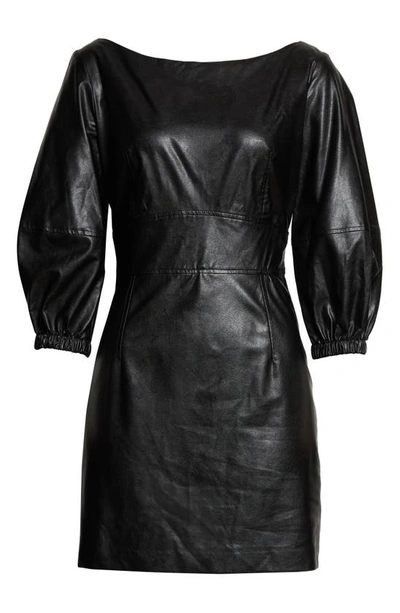 Shop Ba&sh Faux Leather Puff Sleeve Dress In Noir