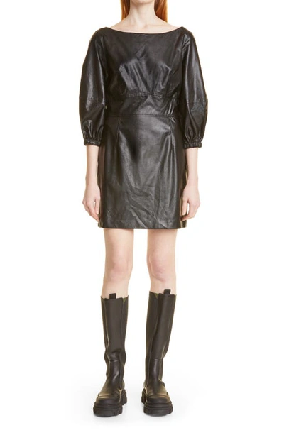 Shop Ba&sh Faux Leather Puff Sleeve Dress In Noir