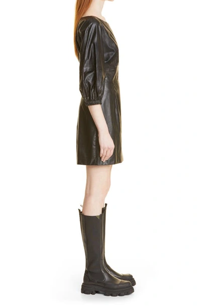 Shop Ba&sh Faux Leather Puff Sleeve Dress In Noir