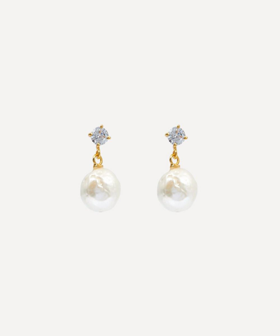 SHYLA SHYLA 22CT GOLD-PLATED CASSANDRA ROUND PEARL DROP EARRINGS 