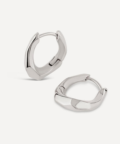 Dinny Hall Sterling Silver Thalassa Small And Chunky Faceted Huggie Hoop Earrings In Silver