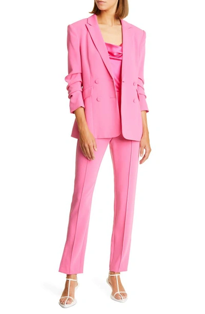 Shop Cinq À Sept Kris Ruched Sleeve Double Breatsed Blazer In Pink Azalea