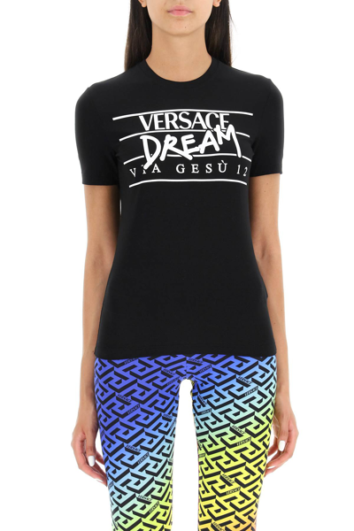 Shop Versace Dream Logo Viscose T-shirt In Black