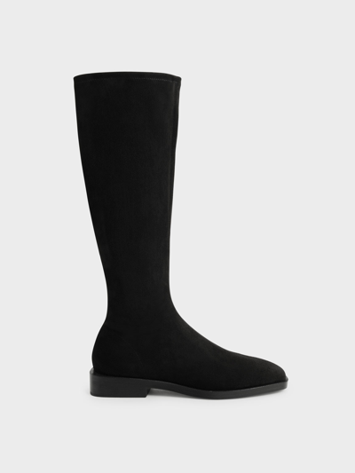 Shop Charles & Keith - Textured Knee High Flat Boots In Black Textured