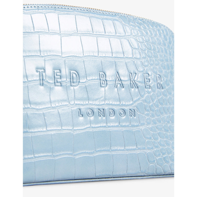 Shop Ted Baker Pl-blue Crocala Faux-leather Make-up Bag