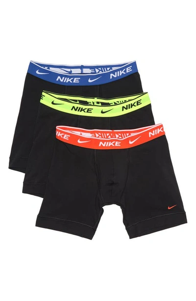 Shop Nike Dri-fit Essential Assorted 3-pack Stretch Cotton Boxer Briefs In Black/ Volt Wb/ T