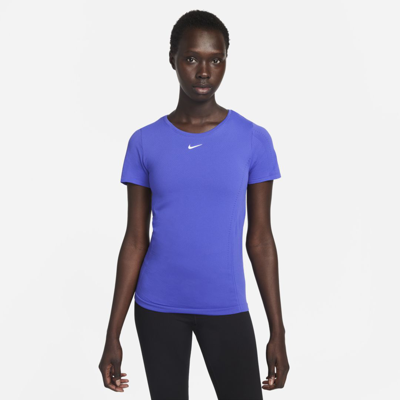Shop Nike Women's Dri-fit Adv Aura Slim-fit Short-sleeve Top In Blue