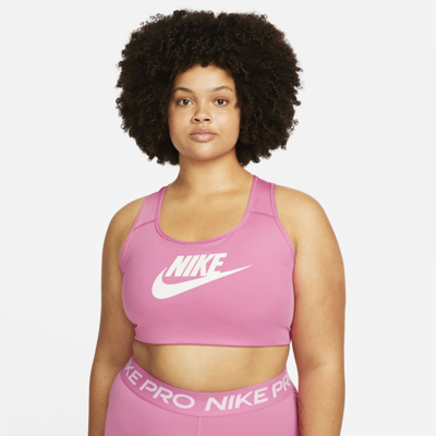 Nike Women's Swoosh Medium-support Non-padded Futura Graphic Sports Bra  (plus Size) In Pink | ModeSens