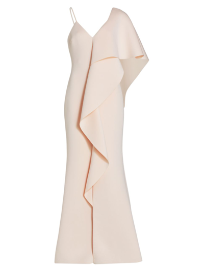 Shop Badgley Mischka Women's Asymmetrical Neoprene Ruffle Gown In Blush