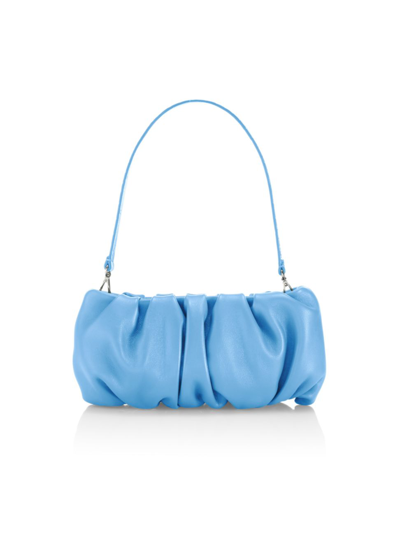 Shop Staud Women's Bean Ruched Leather Shoulder Bag In Azure