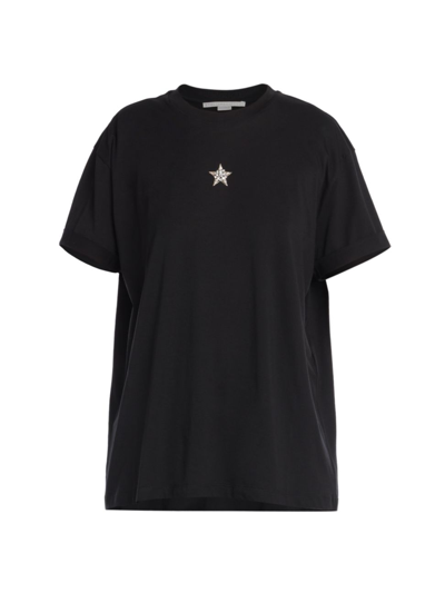 Shop Stella Mccartney Women's Mini Crystal Star Cotton T-shirt In Black