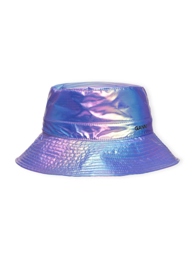 Shop Ganni Women's Recycled Tech Iridescent Bucket Hat In Rainbow