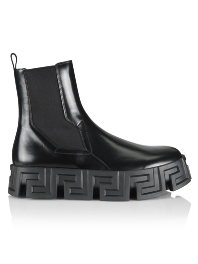 Shop Versace Men's Leather Platform Chelsea Boots In Black