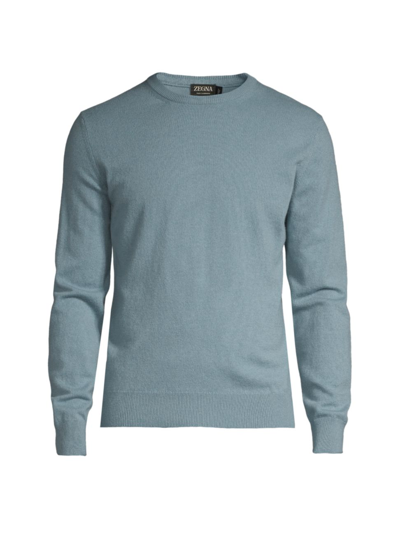 Shop Zegna Men's Oasi Cashmere Crewneck Sweater In Blue