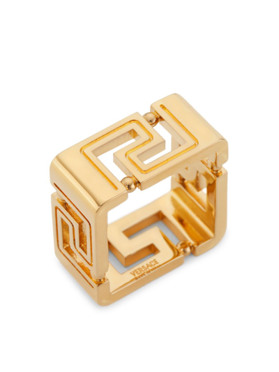 Shop Versace Men's Greca Logo Ring In  Gold