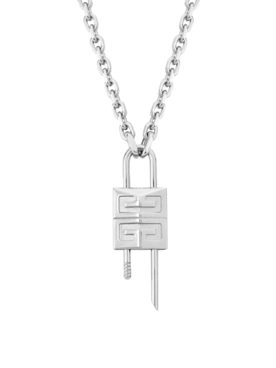 Shop Givenchy Men's Link Lock Pendant Necklace In Silver