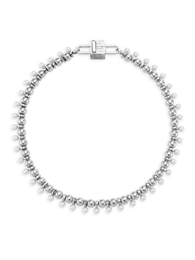 Shop Givenchy Men's 4 G Pearl Necklace In Silver