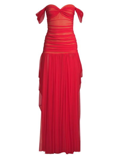 Shop Norma Kamali Women's Walter Goddess Draped Off-the-shoulder Gown In Red