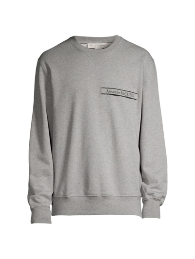 Shop Alexander Mcqueen Men's Logo Tape Crewneck Sweatshirt In Grey Blue