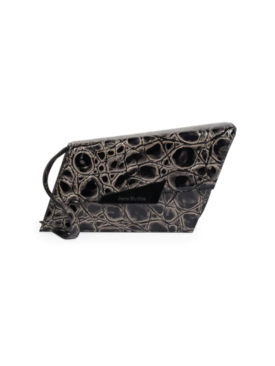 Shop Acne Studios Women's Micro Distortion Croc-embossed Patent Leather Shoulder Bag In Black