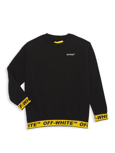 Shop Off-white Little Boy's & Boy's Logo Industrial Crewneck Sweater In Black Yellow