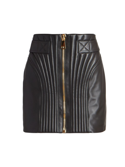 Shop Balmain Women's Quilted Leather Miniskirt In Black