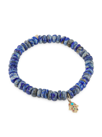 Shop Sydney Evan Women's Spiritual 14k Yellow Gold, Lapis Lazuli, & Multi-gemstone Hamsa Charm Bracelet