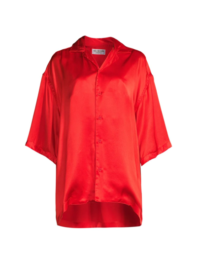 Shop Balenciaga Women's Short-sleeve Silk Pajama Shirt In Red